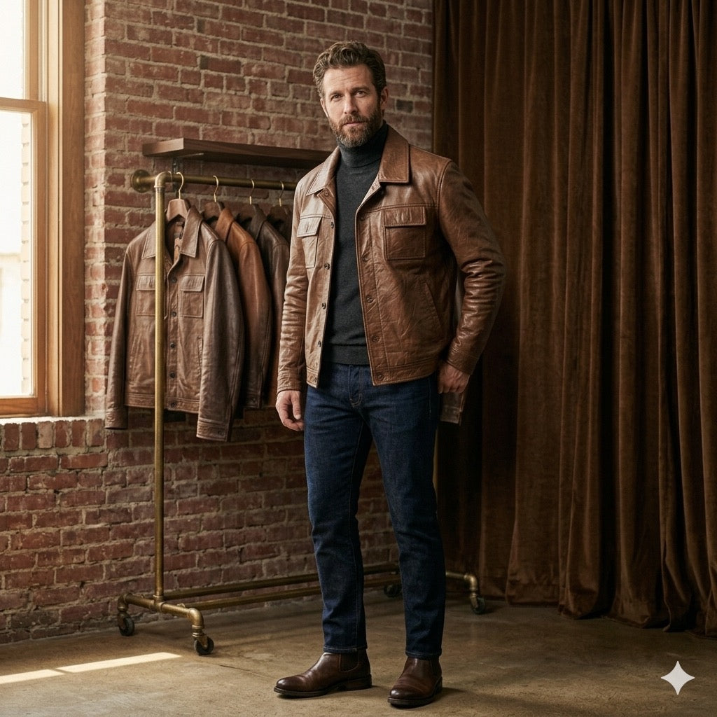 The Ranger — Men's Cognac Vintage Leather Jacket | GOAT Leathers Canada