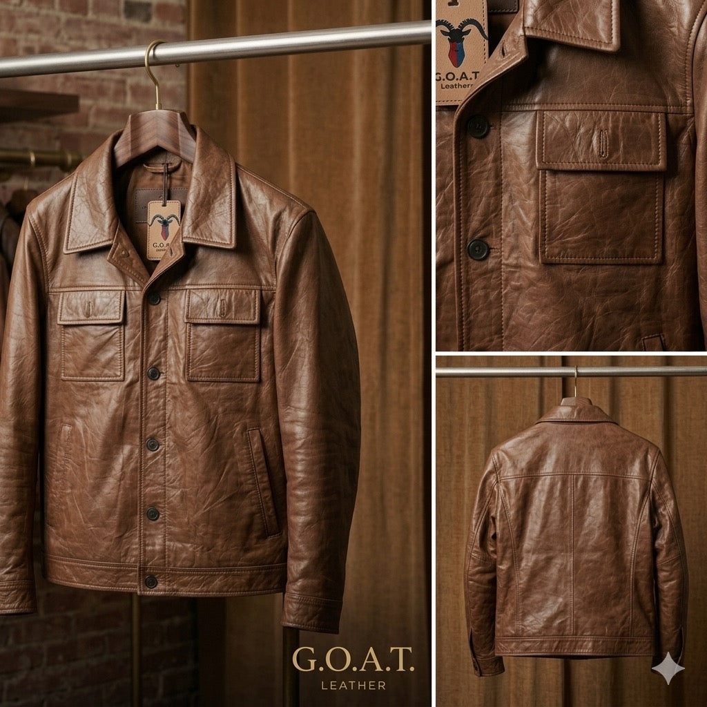 The Ranger — Men's Cognac Vintage Leather Jacket | GOAT Leathers Canada