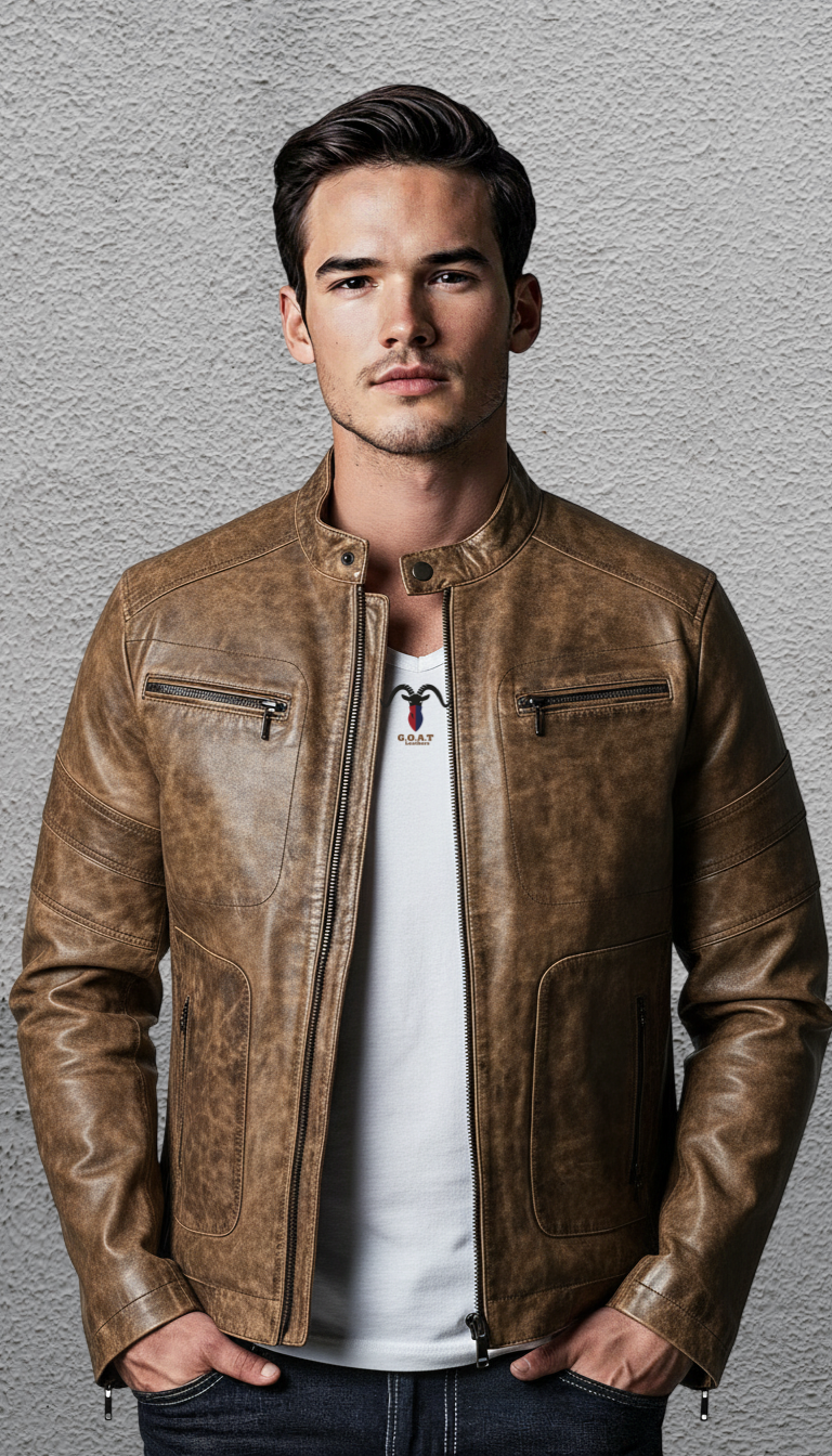 The Phantom — Men's Distressed Wax Leather Jacket | GOAT Leathers Canada