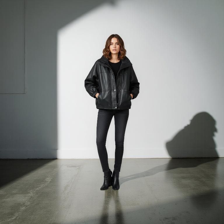 The Eclipse — Women's Oversized Black Leather Jacket | GOAT Leathers Canada